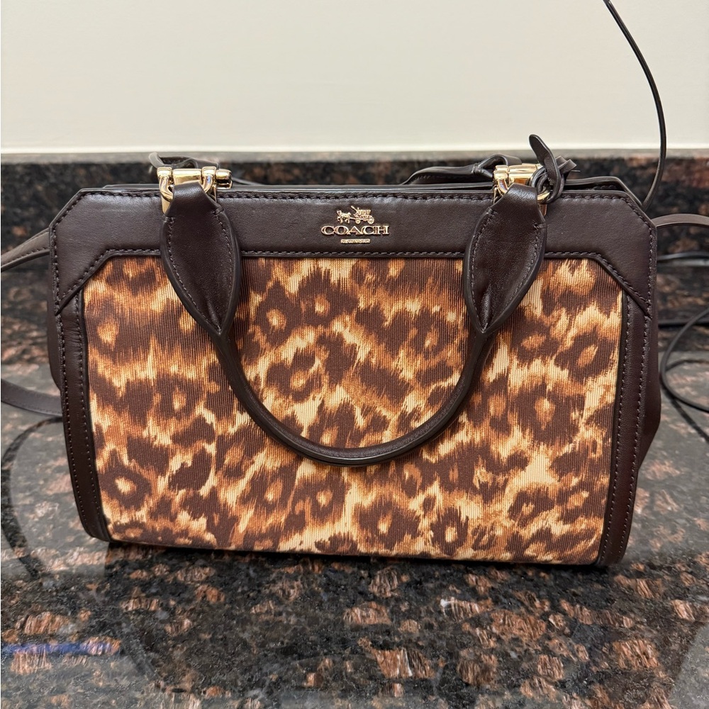 Coach Leopard Print Satchel with Dark Brown Accents